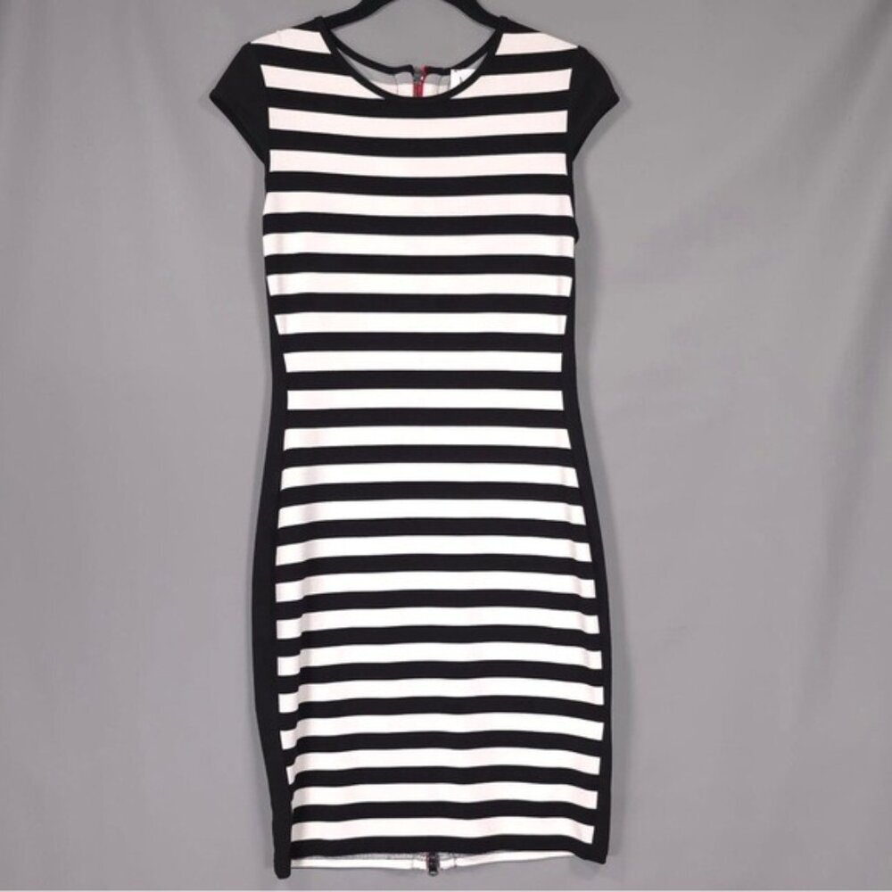 Joseph Ribkoff Sheath Dress Size 4‎ Striped Bodycon Black White Style 161916